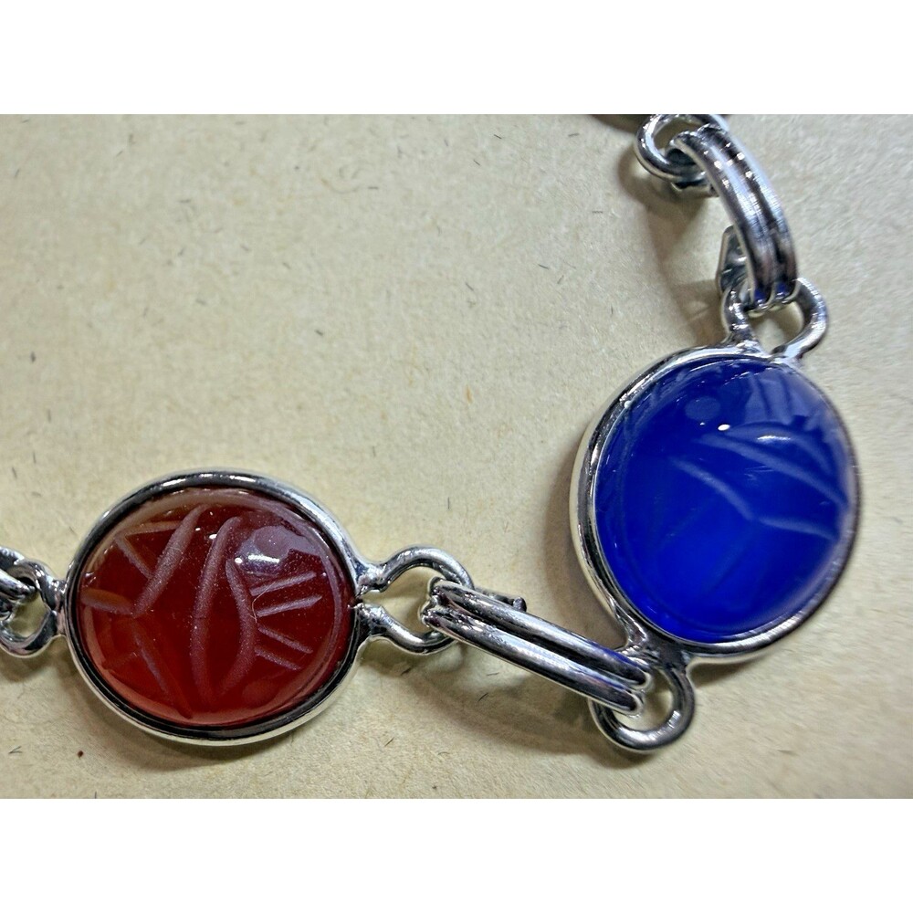 Vintage Egyptian Scarab Bracelet Signed A&Z Ster 6 Carved Stones Rare - Picture 12 of 16